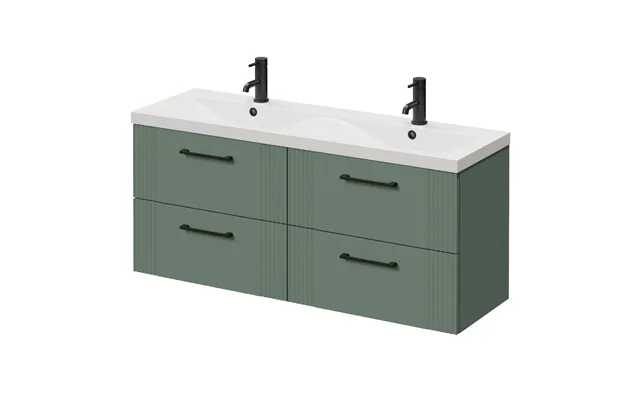 Avant Wall Mounted 4 Drawer Vanity Unit With Double Glide Basins Satin Green Mdf 1200mm