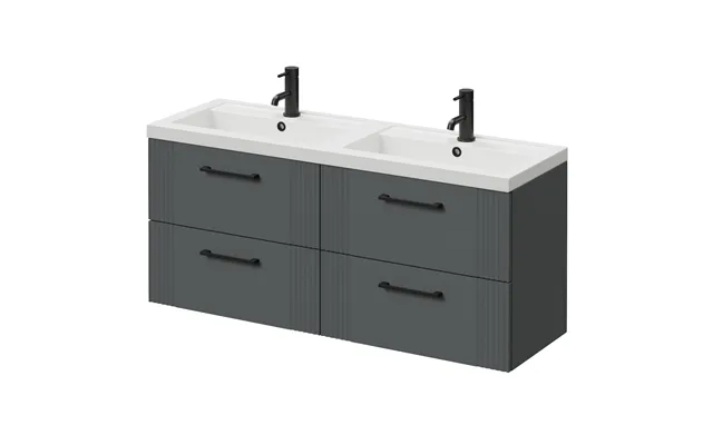 Avant Wall Mounted 4 Drawer Vanity Unit With Double Lucia Basins Satin Grey Mdf 1200mm