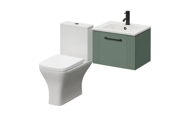Avant Wall Mounted Single Drawer Vanity Unit And Kingston Toilet Suite With Angel Basin Satin Green Mdf 500mm