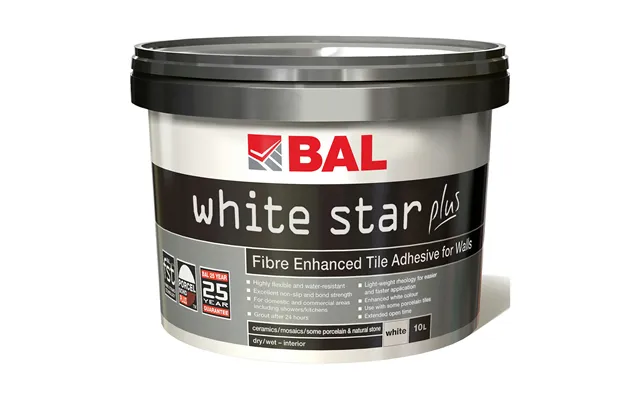 Bal White Star Plus 10l Ready Mixed Wall Tile Adhesive Brilliant White 300mm X 230mm X 300mm