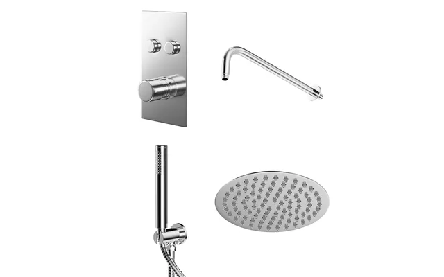 Circo Polished Concealed Push Button Twin Thermostatic Shower Valve Including Round Fixed Shower Head And Round Shower O