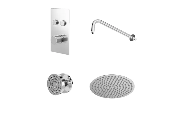 Circo Polished Concealed Push Button Twin Thermostatic Shower Valve With Round Fixed Shower Head And Body Jets Chrome St
