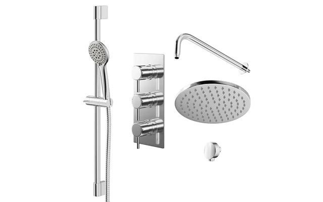 Circo Polished Triple Thermostatic Valve Mixer Shower With Round Fixed Head And Avon Shower Slide Rail Kit Chrome Stainl