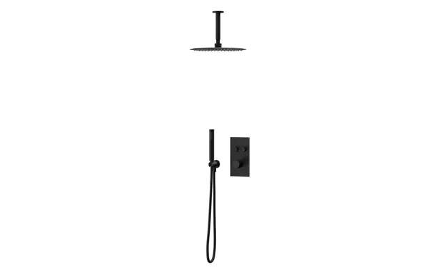 Colore Concealed Push Button Twin Thermostatic Shower Valve Including Round Fixed Shower Head Matt Black Stainless Steel