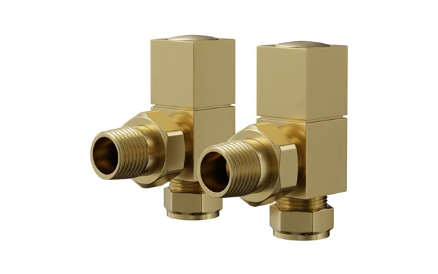 Colore Dias Square Angled Radiator Valves Brushed Brass 29mm X 77mm X 64mm