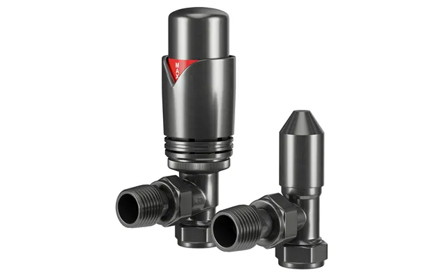 Colore Dias Thermostatic Angled Radiator Valves Gunmetal Grey Brass 39mm X 127mm X 72mm