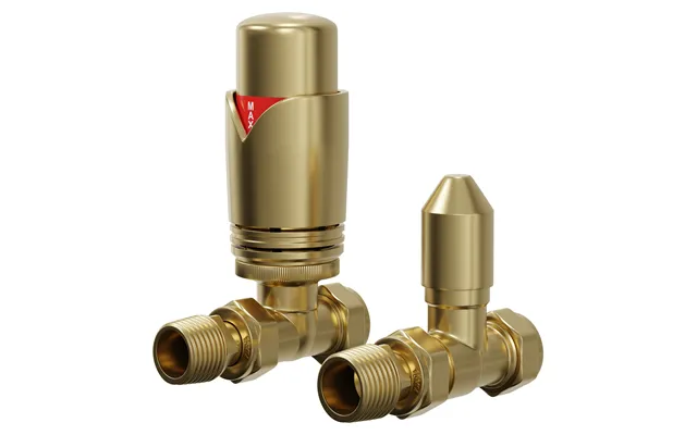 Colore Dias Thermostatic Straight Radiator Valves Brushed Brass 39mm X 114mm X 78mm