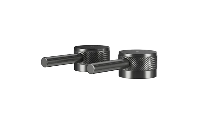 Colore Industrial Style Bath Filler Half Knurled Hot And Cold Tap Heads Gunmetal Grey Brass 43mm X 27mm X 97mm