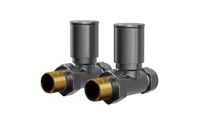 Colore Round Straight Radiator Valves Gunmetal Grey Brass 31mm X 73mm X 83mm