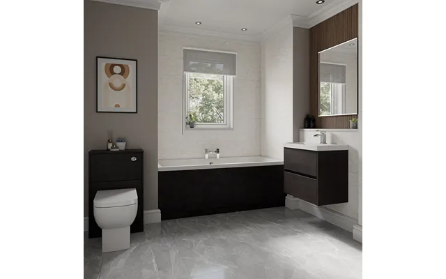 Kendel Straight Double Ended Bathroom Suite Including Furniture Set With Slim Edge Basin Metallic Slate Abs Polished Chr