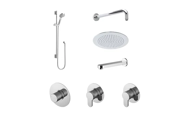 Nuie Arvan 3 Outlet Concealed Thermostatic Shower Bundle Including Wall Fixed Head With Slide Rail Kit And Bath Spout Ch