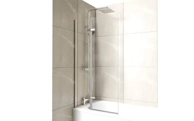 Nuie Centre Hinged Square Corner Bath Shower Screen Polished Chrome Glass Aluminium 745mm