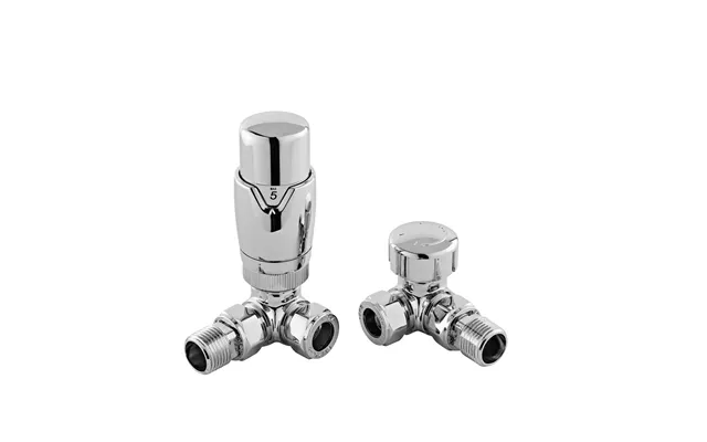 Nuie Corner Thermostatic Radiator Valves Chrome Brass