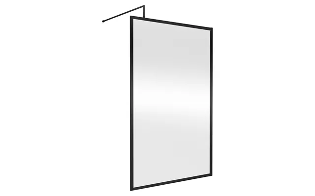 Nuie Full Outer Frame Wetroom Shower Screen With Support Bar Matt Black Glass Aluminium 1200mm X 1850mm
