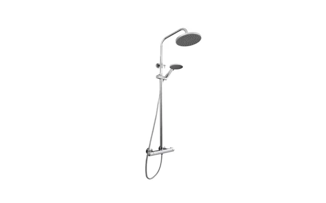 Nuie Thermostatic Shower Bar Valve And Rigid Riser Shower Kit With Round Head Chrome Brass 267mm X 1245mm X 429mm