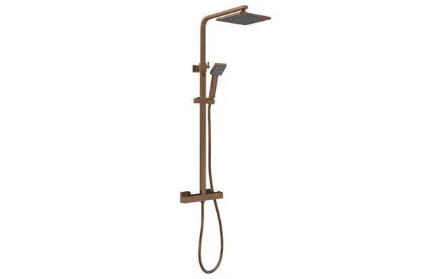 Nuie Thermostatic Shower Bar Valve And Rigid Riser Shower Kit With Square Head Brushed Bronze Brass 200mm X 1200mm X 465