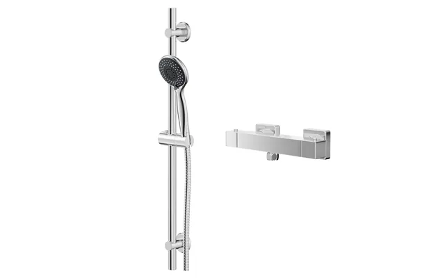 Quattro Polished Thermostatic Bar Valve Mixer Shower With Clyde Shower Slide Rail Kit Chrome Brass 261mm X 700mm X 90mm