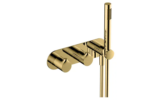 Rak Ceramics Sorrento Horizontal Concealed Thermostatic Dual Control Shower Valve With Handset Brushed Gold Brass 280mm 