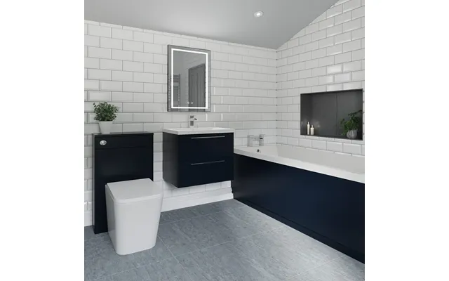 Stockwell Straight Single Ended Bathroom Suite Including Furniture Set With Polished Chrome Handles Deep Blue Abs Polish