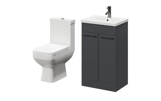 Turin Floor Standing Vanity Unit And Toilet Suite With 1 Tap Hole Basin And 2 Doors With Gunmetal Grey Handles Gloss Gre