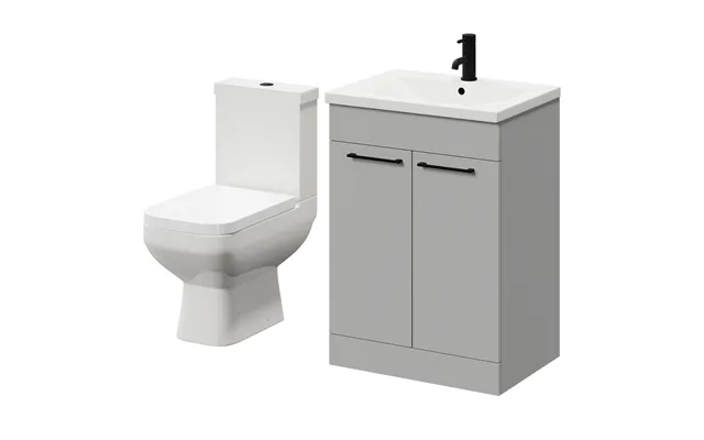 Turin Floor Standing Vanity Unit And Toilet Suite With 1 Tap Hole Basin And 2 Doors With Matt Black Handles Gloss Grey P