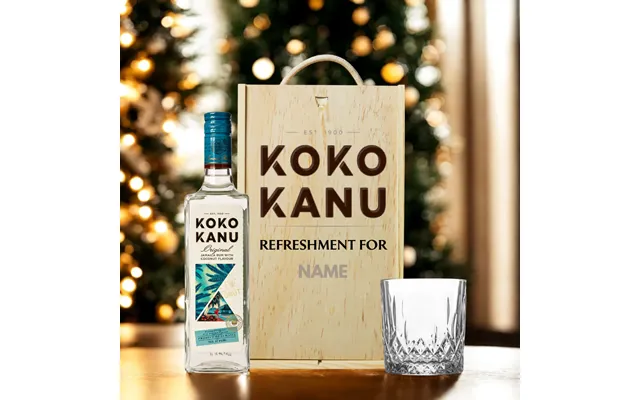 Personalised Koko Kanu Jamaican Coconut Rum With Glass In Wooden Box Gift Set
