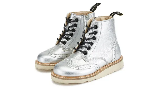 Sidney Vegan Brogue Boot Silver Synthetic Leather Size Eu 40 Uk 7