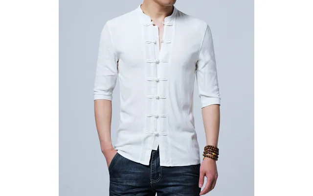 Charming Frog Button Chinese Tang Shirt - White