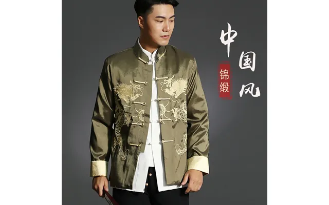 Double Dragons Embroidery Kung Fu Jacket - Green