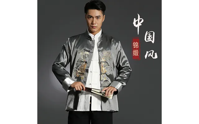 Nice Sole Dragon Embroidery Kung Fu Jacket - Gray