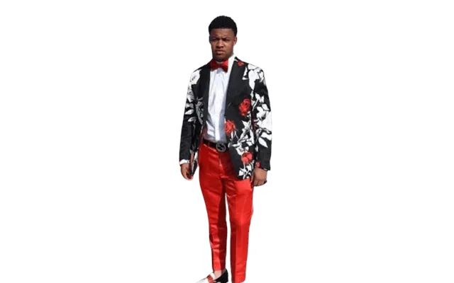 Black And White And Red Floral Blazer - Flower Sport