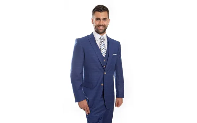 Blue Wool Windowpane Vested 2 Button Suit
