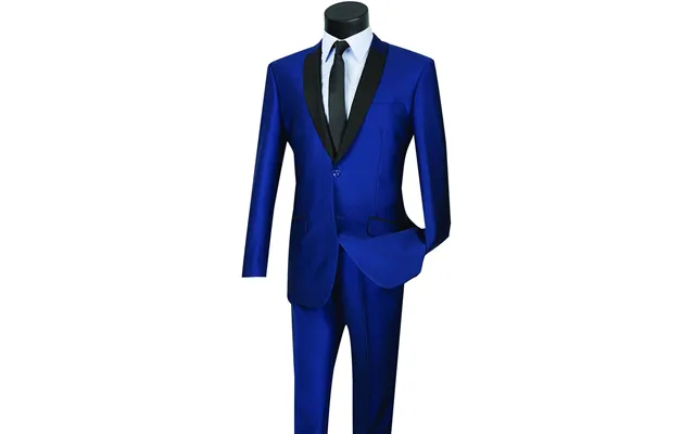 Mens 2 Button Shawl Peak Hybrid Sharkskin Tuxedo In Navy Blue product image