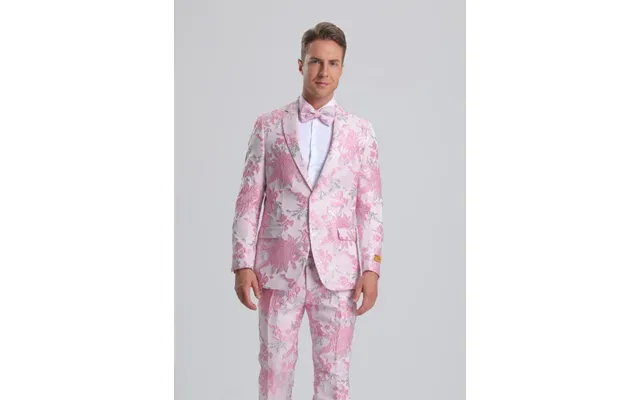 Men's Pink & Silver Floral Paisley Prom Tuxedo