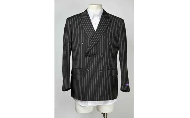 Men's Sport Coat 6 Button Pinstripe Double Breasted Blazer Black