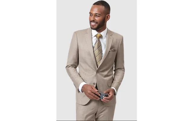 Mens Two Button Modern Fit Sharkskin Weave Suit In Taupe