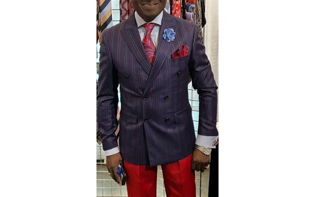 Navy Blue And Red Pinstripe Double Breasted Suit - Double Breasted Blazer