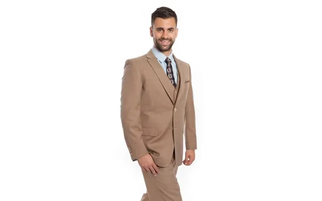 Tan Italian Wool Windowpane Vested Suit