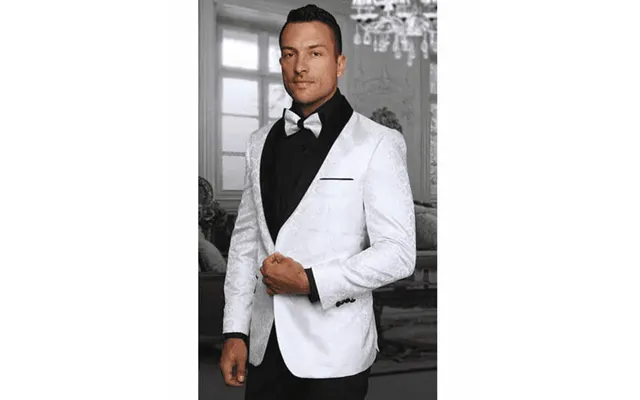 White Two Toned Paisley Shawl Lapel Entertainer Singer Blazer Jacket