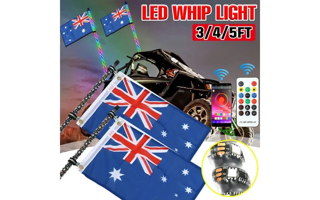3ft 4ft 5ft Led Whip Lights Antenna Flag Pole Quick Release Base For Atv Rgb Au Utv