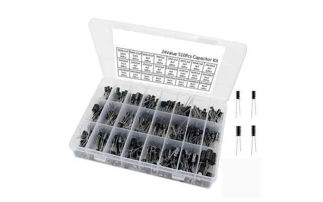 510pcs 24 Values10v 16v 25v 50v 0.1uf 1000uf Electrolytic Capacitor Assorted Capacitors Assortment Samples Electronic K
