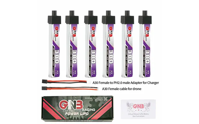 6pcs Gaoneng 3.8v 380mah 60c 1s Lihv Battery A30 Plug With Adapter Cable For Betafpv Meteor65 Pro Happymodel Mobula6 Hd