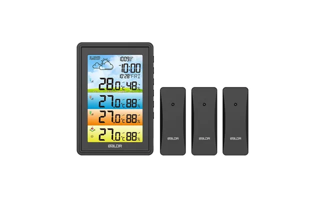 Baldr 3 Sensors Weather Station Wireless Indoor Outdoor Thermometer With Alarm Clock Calendar Weather Forecast