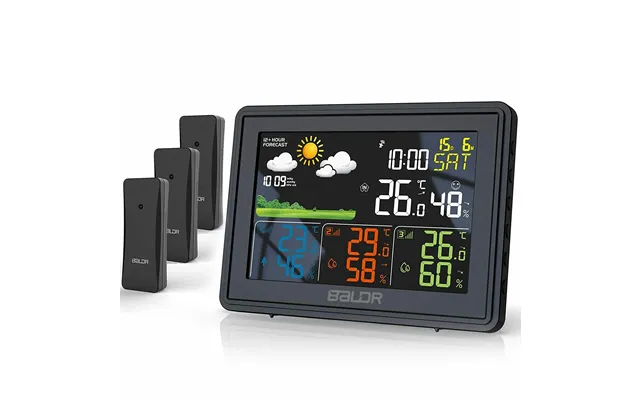 Baldr Weather Station Alarm Clock Wireless Indoor Outdoor Thermometer With Atomic Clock Forecast Station 3 Outdoor Senso
