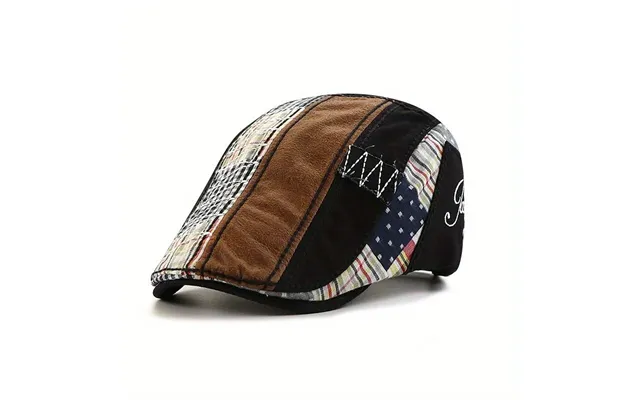 Collrown British Style Men's Beret Cap With Stitching Plaid Pattern Vintage Peaked Cap For Autumn Winter Mens Flat Hat N