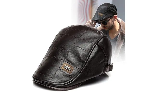 Collrown Vintage Berets Mens Pu Leather Beret Hats Autumn Winter Adjustable Hats Men's Visor Warm Flat Peaked Cap Cabbie