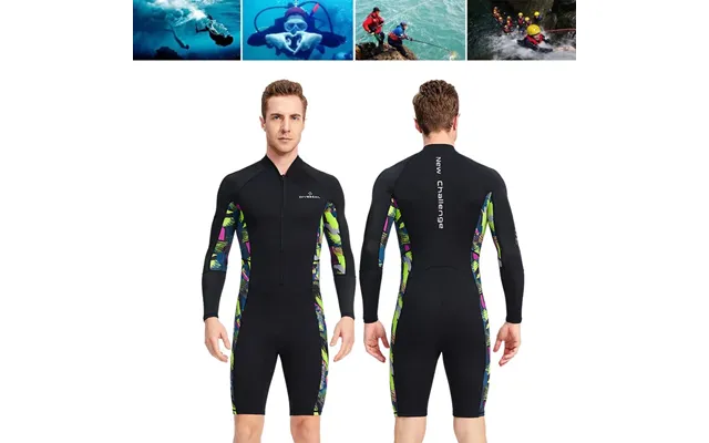 Dive&sail Men's 1.5mm Neoprene Shorty Wetsuit Uv Resistant Front Zip Long Sleeve Diving Suit For Snorkeling Swimming Sur