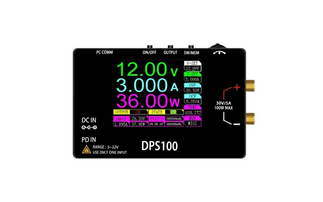 Dps100 Dc Power Supply 2.4-inch Hd Screen 100w Output Type-c Dc Input Adjustable Voltage And Current 10 Preset Outputs