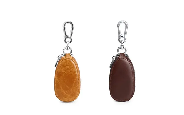 Ekphero Men Genuine Leather Mini Car Key Case Minimalist Zipper Key Holder Storage Bag For Men Double Layer Key Slot Bag
