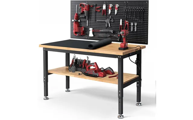 Enjoywood Wb0102-plus 60 Inch Workbench With Pegboard & Rubber Pad Adjustable Height 2000 Lbs Load Capacity Power